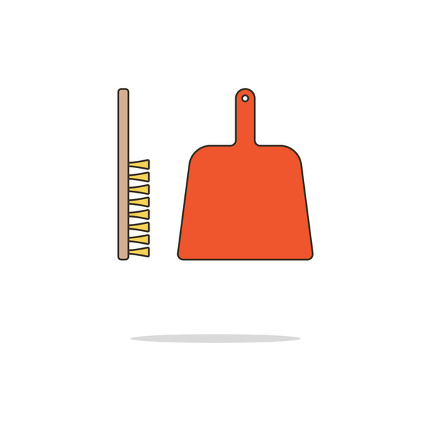 Dustpan e pincel cor linha fina icon.Vector ilustração
 - Vetor, Imagem