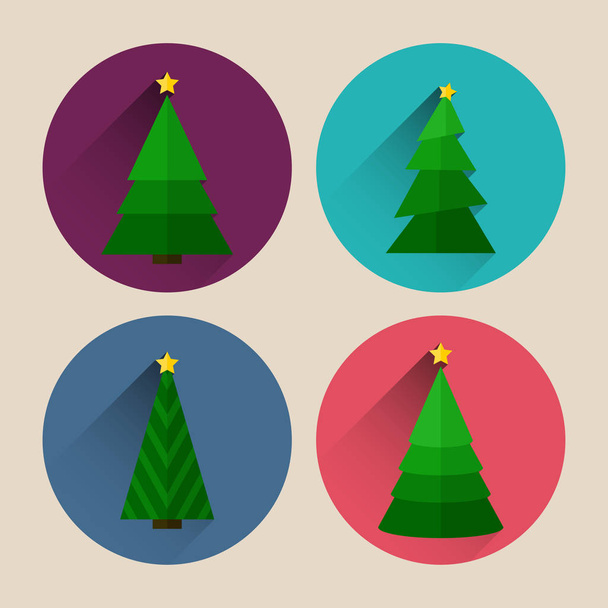 christmas tree flat icon pack with long shadow - Vektor, Bild