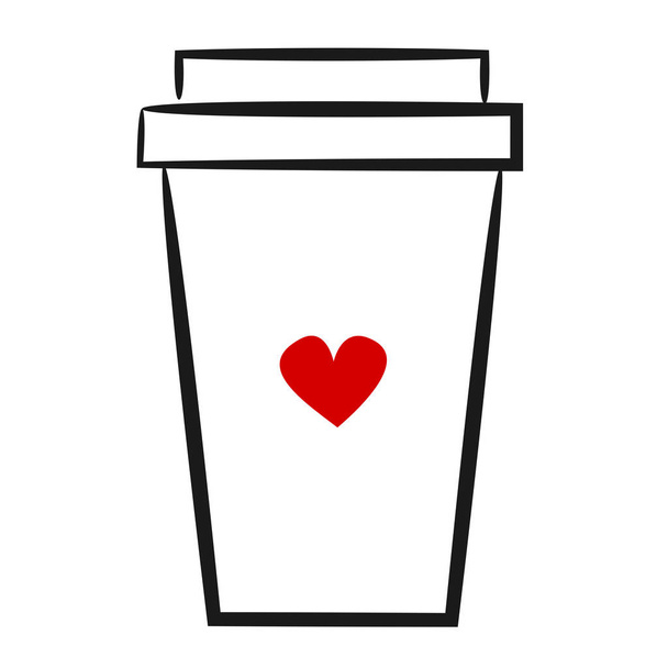 cute hand drawn linear vector illustration coffee paper cup logo - Vector, Image