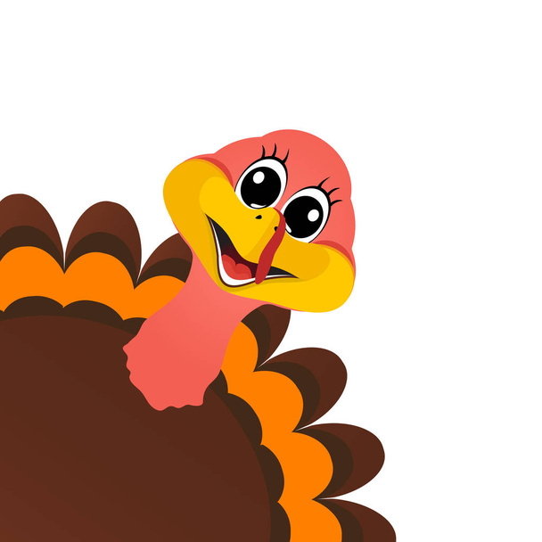 Funny turkey Peligrin peeking sideways on Thanksgiving Day vecto - Vector, Image
