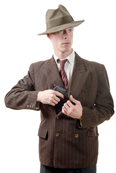gangster in a suit vintage, with handgun - Zdjęcie, obraz