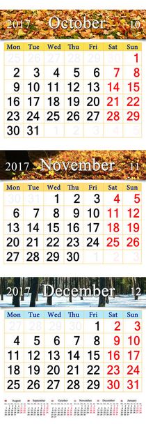 calendario para octubre noviembre y diciembre de 2017 con imágenes en color
 - Foto, imagen