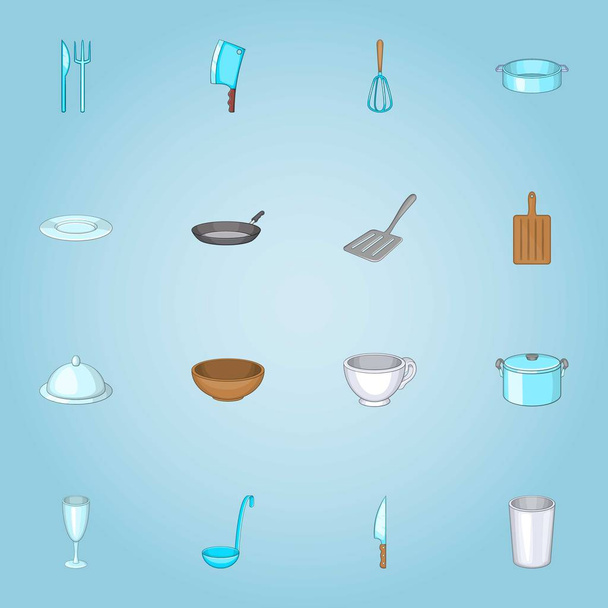 Dishes icons set, cartoon style - Vector, Image