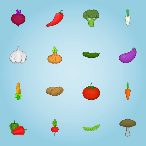 Vegetables icons set, cartoon style - Vector, Image
