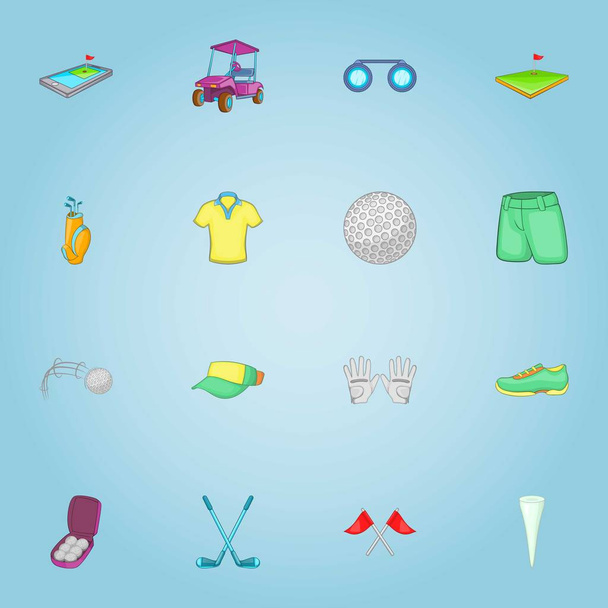 Golf club icons set, cartoon style - Vetor, Imagem