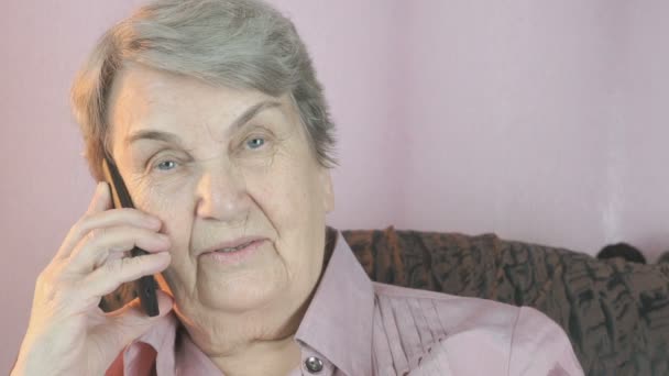 Grandmother sitting next to the black cat indoors - Video, Çekim