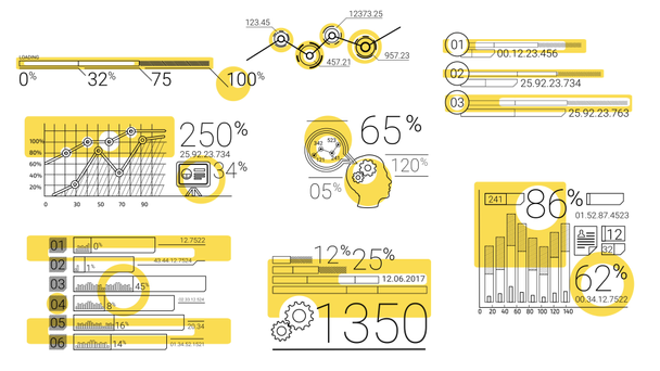Elementi infografici nello stile della linea. Spot giallo
 - Filmati, video