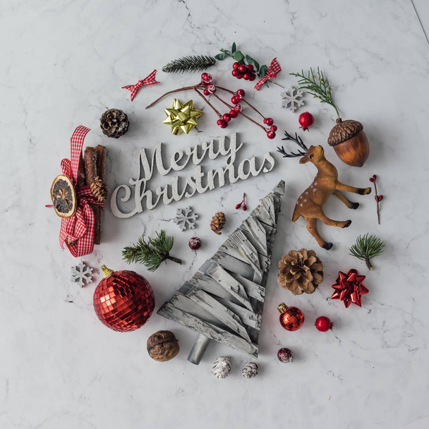 Christmas decoration on marble table - Photo, Image