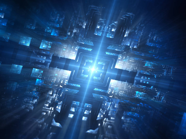 未来の青い光るハードウェア ネットワーク - 写真・画像