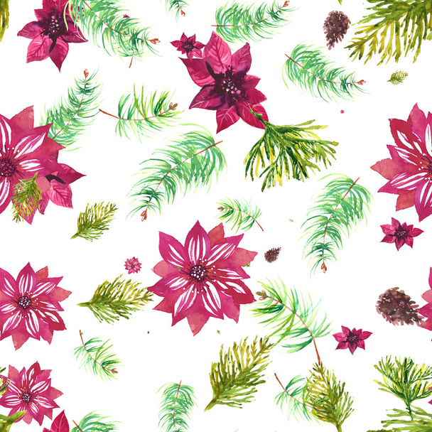 Christmas botanical watercolor pattern - Photo, image