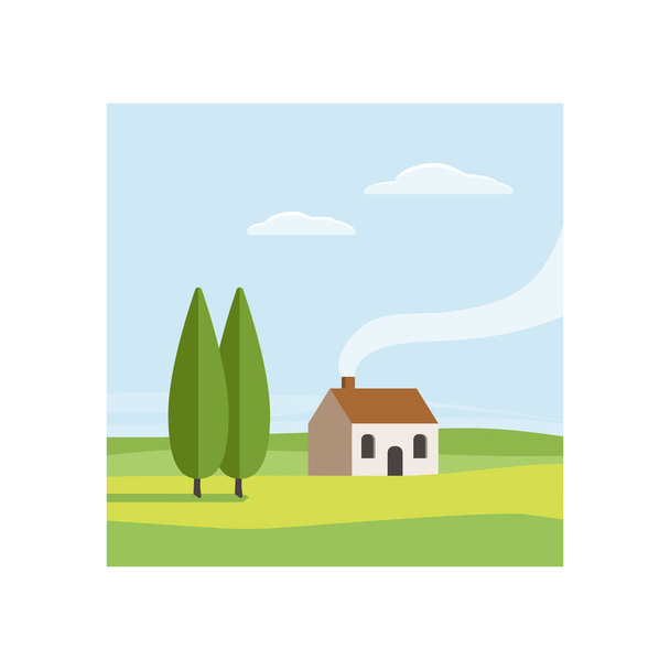 venkovské krajiny s domem - Vektor, obrázek