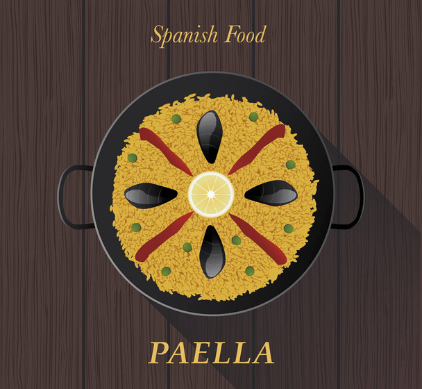 İspanyol yemeği. "Paella" . - Vektör, Görsel