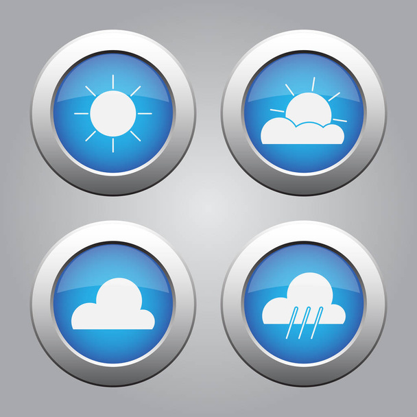 blue metallic buttons set, weather forecast icons - Vetor, Imagem