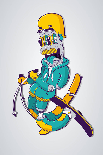 esquiador en estilo de dibujos animados
 - Vector, imagen