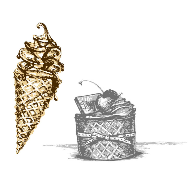 illustration pencil on a white background ice cream - Vetor, Imagem