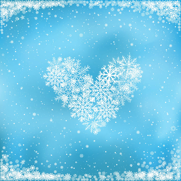sneeuw hart op blauwe achtergrond - Vector, afbeelding