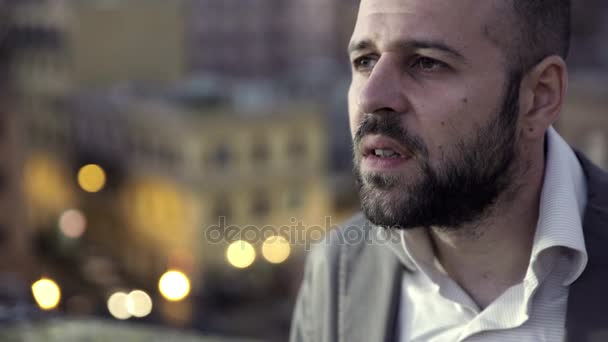 bald man is desperately runs his hands over his face - Video, Çekim