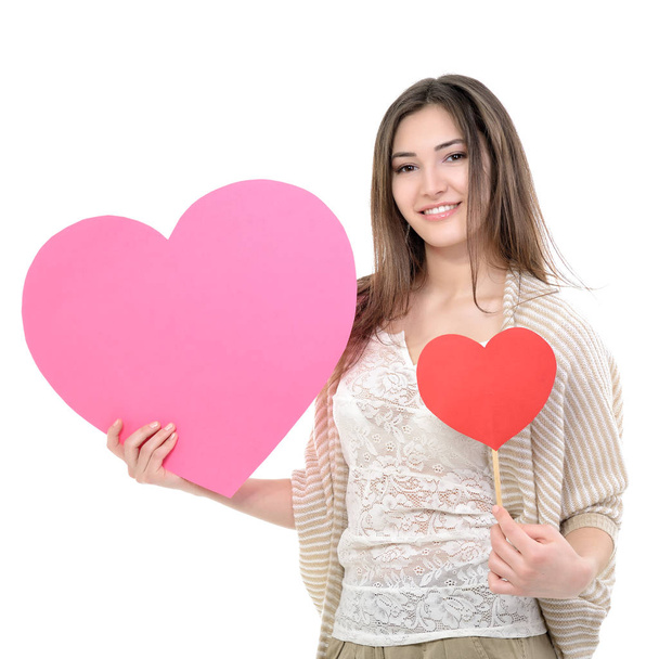 woman with pink heart - Photo, Image