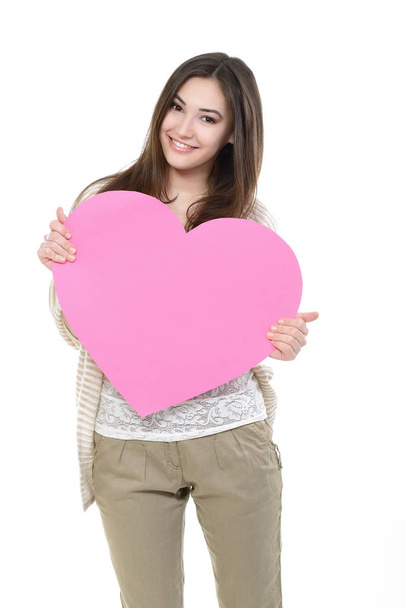 woman with pink heart - Foto, afbeelding