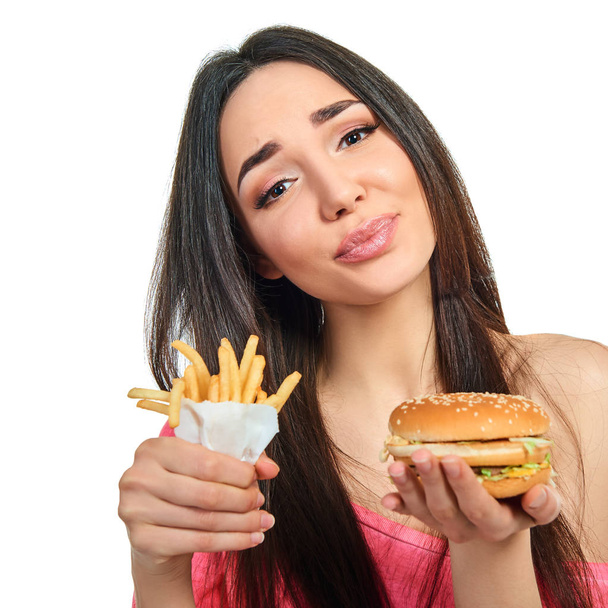 elegance woman with fast food - Zdjęcie, obraz