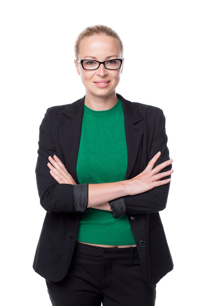Business woman standing with arms crossed against white background.. - Photo, Image