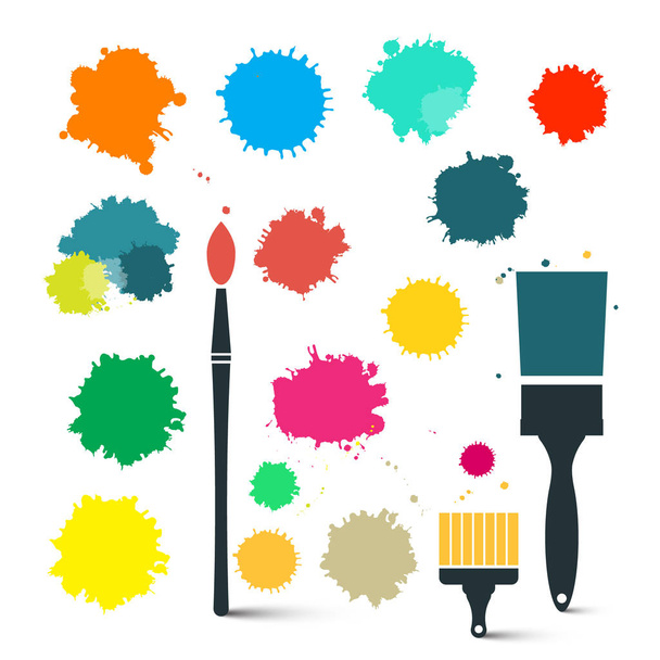 Colorful Splashes with Brushes. Vector Abstract Shapes Isolated on White Background. - Vektor, kép