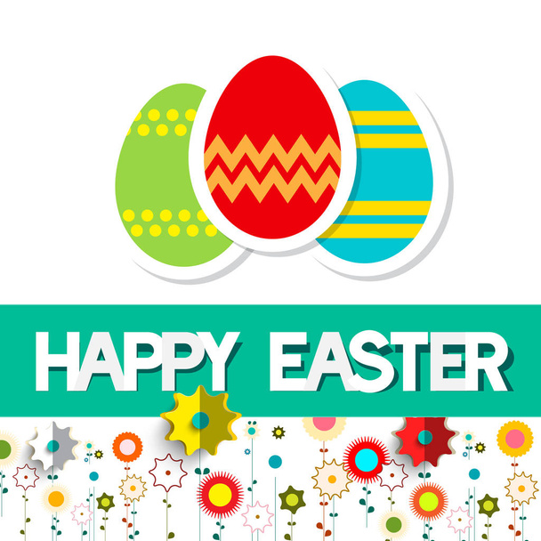 Happy Easter Vector Card with Eggs and Flowers - Vector, Imagen