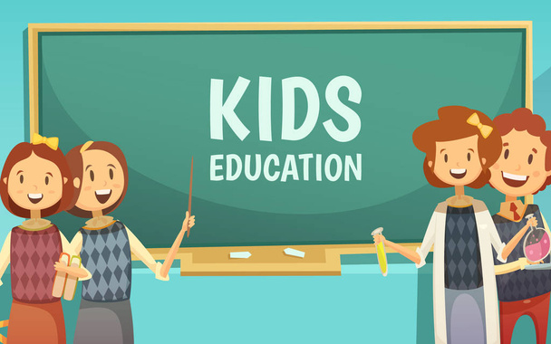 Діти початкової освіти мультфільм плакат
  - Вектор, зображення