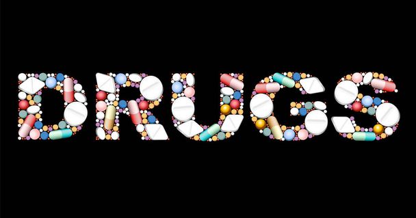 Drugs Pills Word - Vector, Image