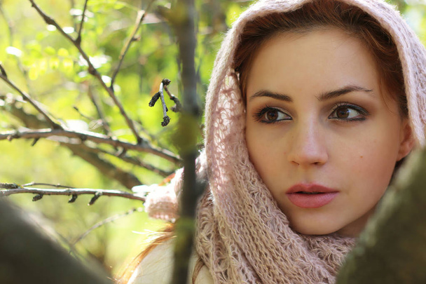 girl in a park wearing a scarf - Photo, Image