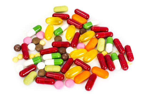 Píldoras de color y botella médica
 - Foto, Imagen