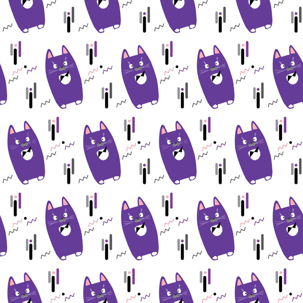 Cat pattern. Cats kitten isolated seamless pattern. Cat icon background. Baby cats vector. Cute kittens pattern. Cat fabric Print. Cat banner. Cat invitation, scrapbook, paper. Cat gift. Cat beautiful. Cat Sale. Cat advertising. Kitten Christmas 2017 - Vector, Image