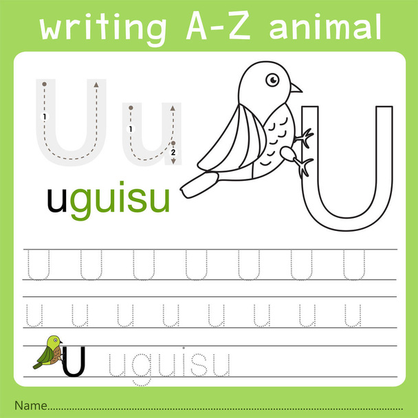 Illustrator of writing a-z animal u - Vector, Image