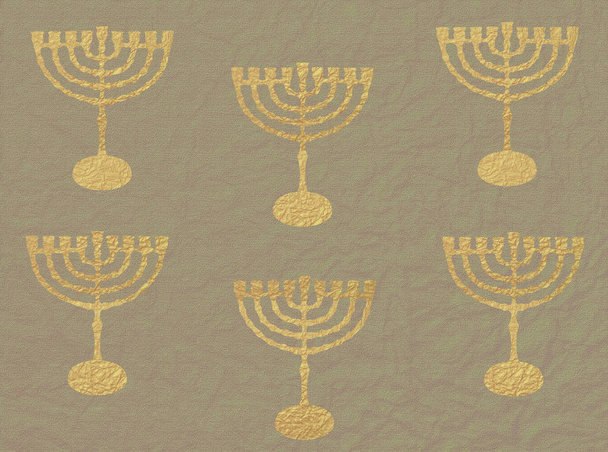 Férias judaicas Hanukkah fundo com menorah ouro (candelabro tradicional). Textura de tecido. Textura de papel. Hanukkah papel de parede festivo com menorah. Ilustração digital
 - Foto, Imagem