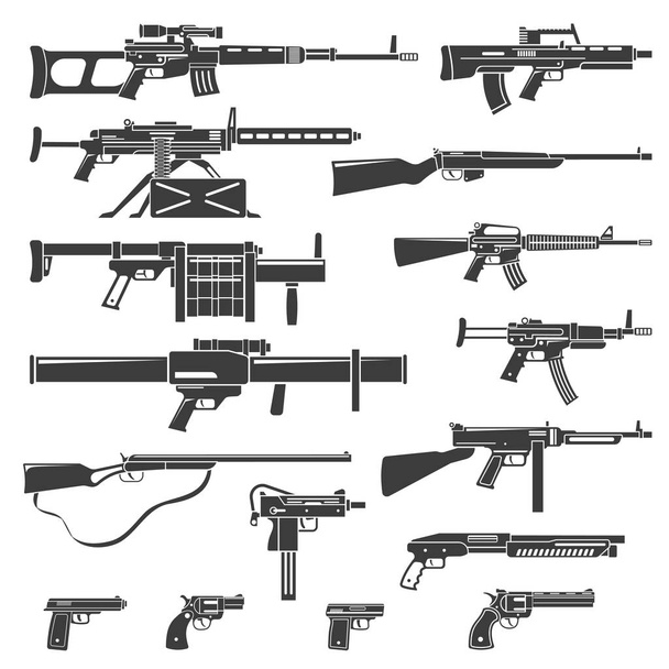 Weapons And Guns Monochrome Set - Vector, Image