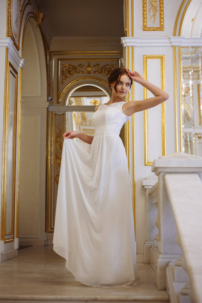 beautiful young woman bride in luxury wedding dress in interior - Photo, image