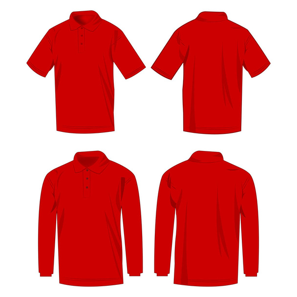 rotes Poloshirt und Polo mit isoliertem Vektor-Set mit langen Ärmeln - Vektor, Bild