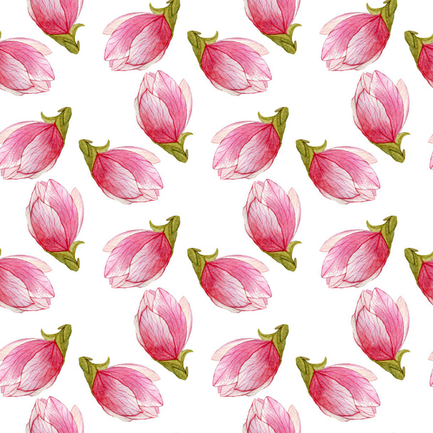 magnolia watercolor seamless pattern, spring hand drawn background. - Foto, afbeelding