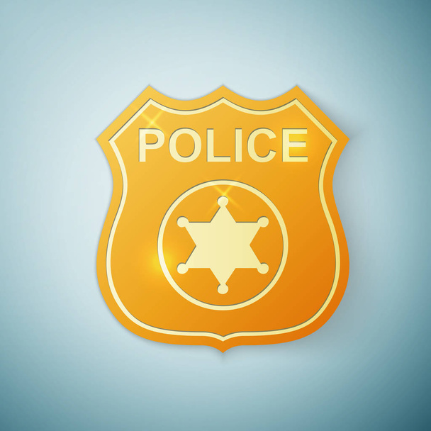 Icône de badge de police en or isolé sur fond bleu. Illustration vectorielle
 - Vecteur, image