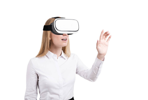Isolated portrait of a girl in vr glasses - Photo, Image