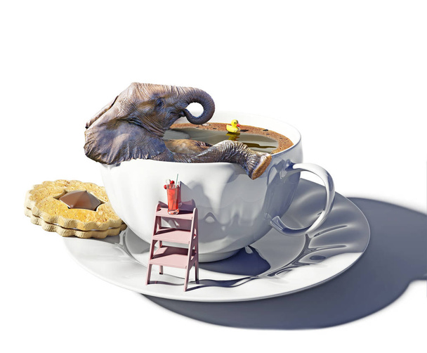 elefante y taza de té como bañera
 - Foto, Imagen