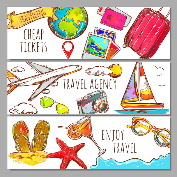 Travel Sketch Banners Set - ベクター画像