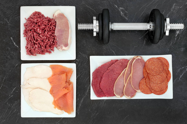 Alimento alto en proteínas para culturistas
 - Foto, imagen