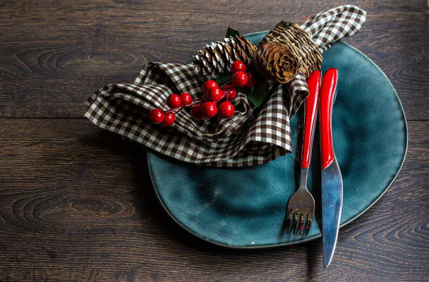 Rustic table setting for Christmas eve - Foto, immagini