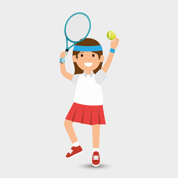 かわいい女の子がテニスのデザインを果たしています。 - ベクター画像