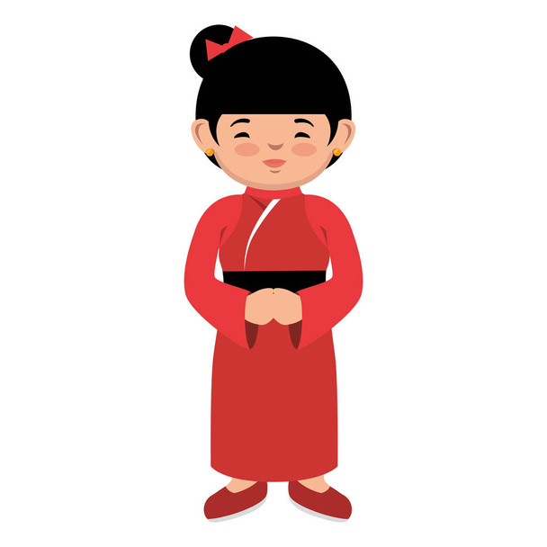 krásná dívka červenou kimono japonské ikony grafika - Vektor, obrázek