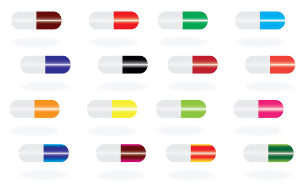 Pillerit ja lääkkeet eristetty valkoisella taustalla
 - Vektori, kuva