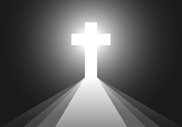 Black background with Cross and rays - vector illustration. - Vector, Image