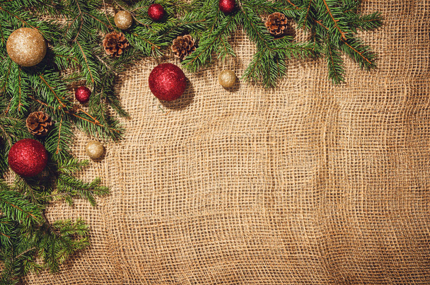 Christmas decoration background over linen cloth. - Zdjęcie, obraz