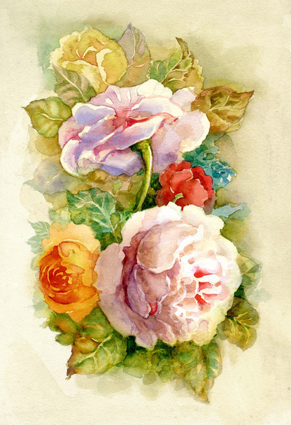 Kolekcja akwarela kwiatów: róże - Zdjęcie, obraz